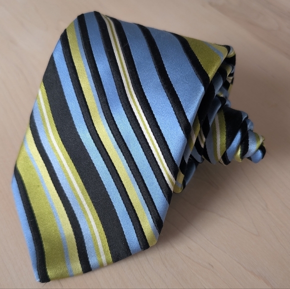 🇬🇧TED BAKER Striped Blue and Green Tie - Picture 2 of 7